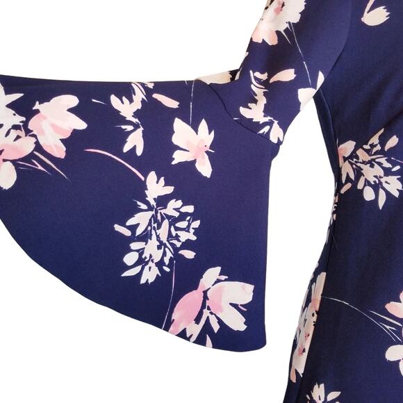 Eliza J Dress Blue with Pink & White Flowers Bell Sleeve size 4 - Picture 5 of 9